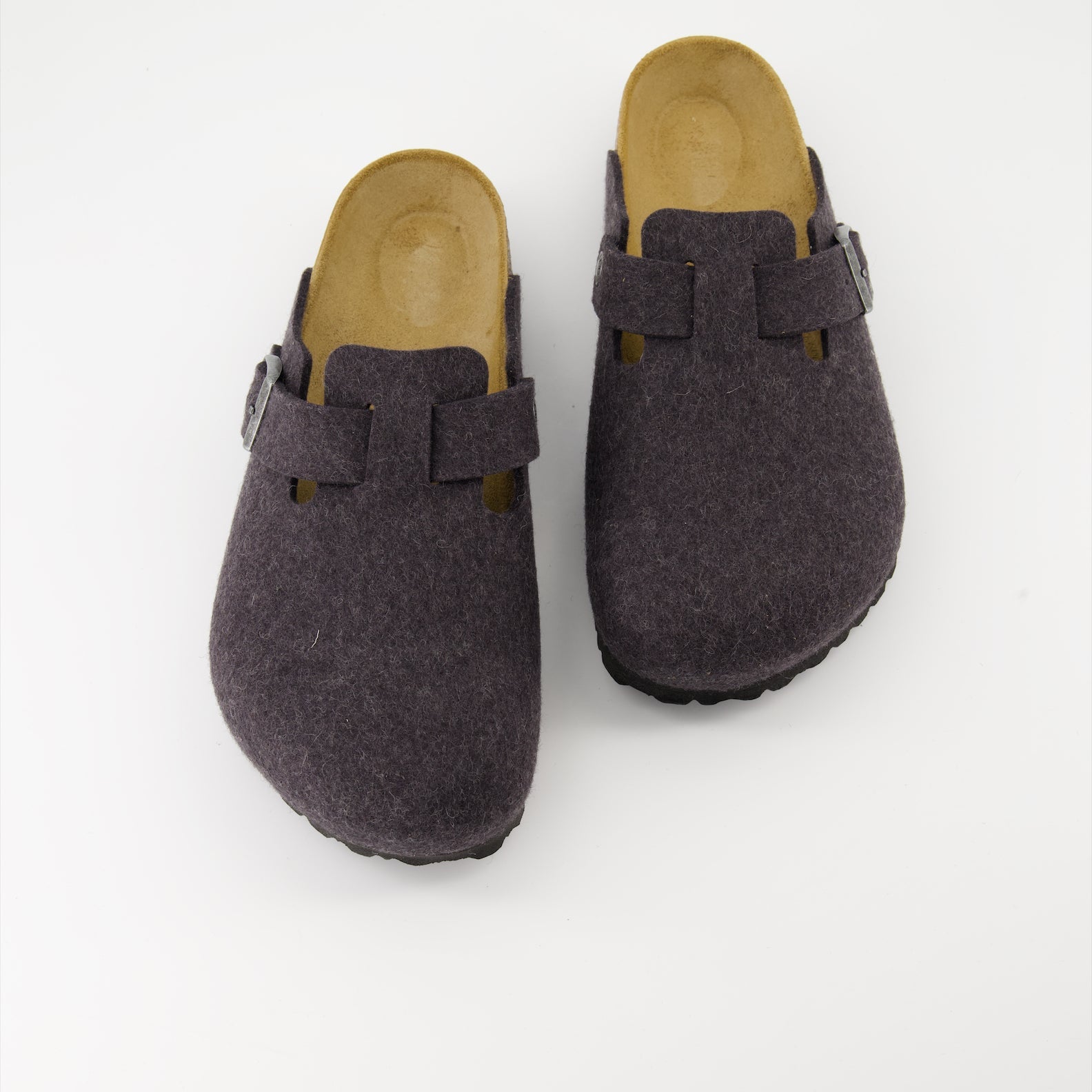 Birkenstock Boston Mules, grey felt wool mules, luxury footwear, comfortable mules, high-end shoes