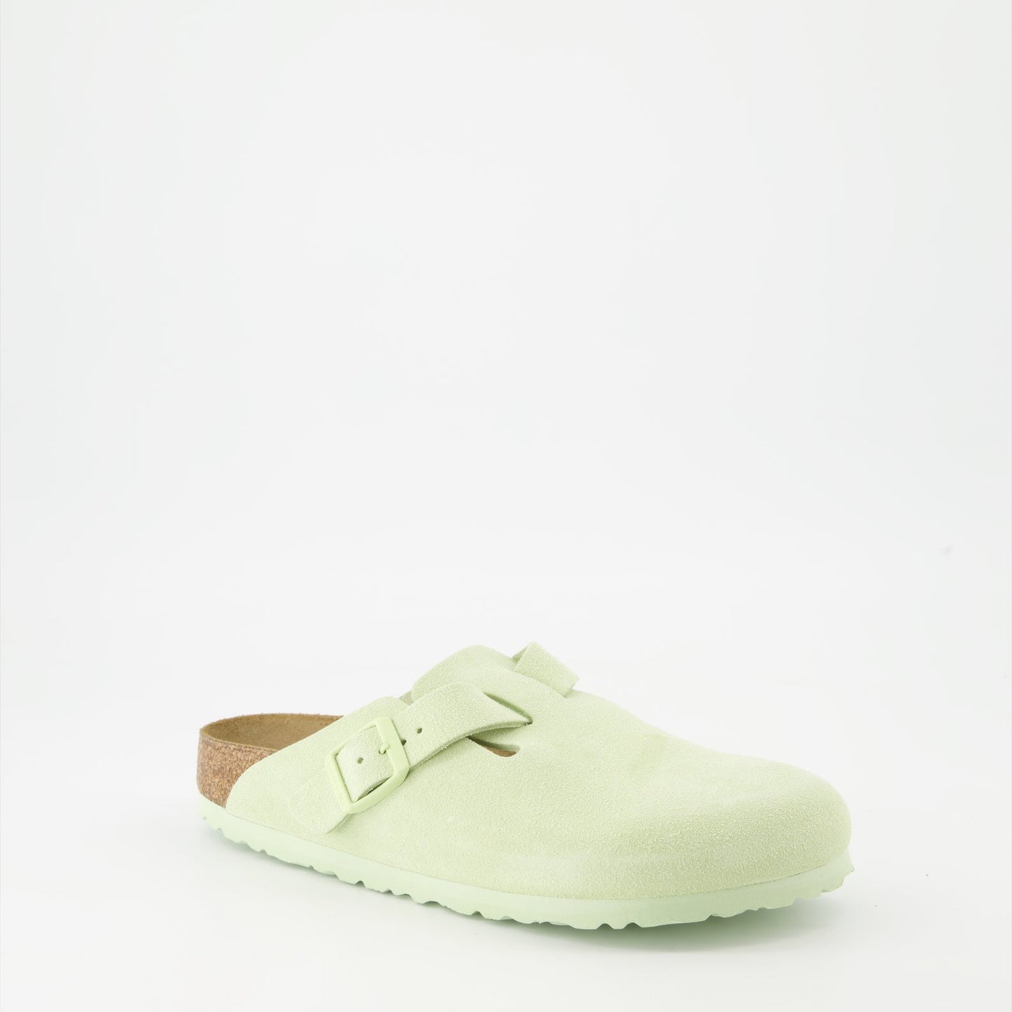 Birkenstock, Boston Mules, Green Suedine, Luxury Footwear, Comfortable Mules