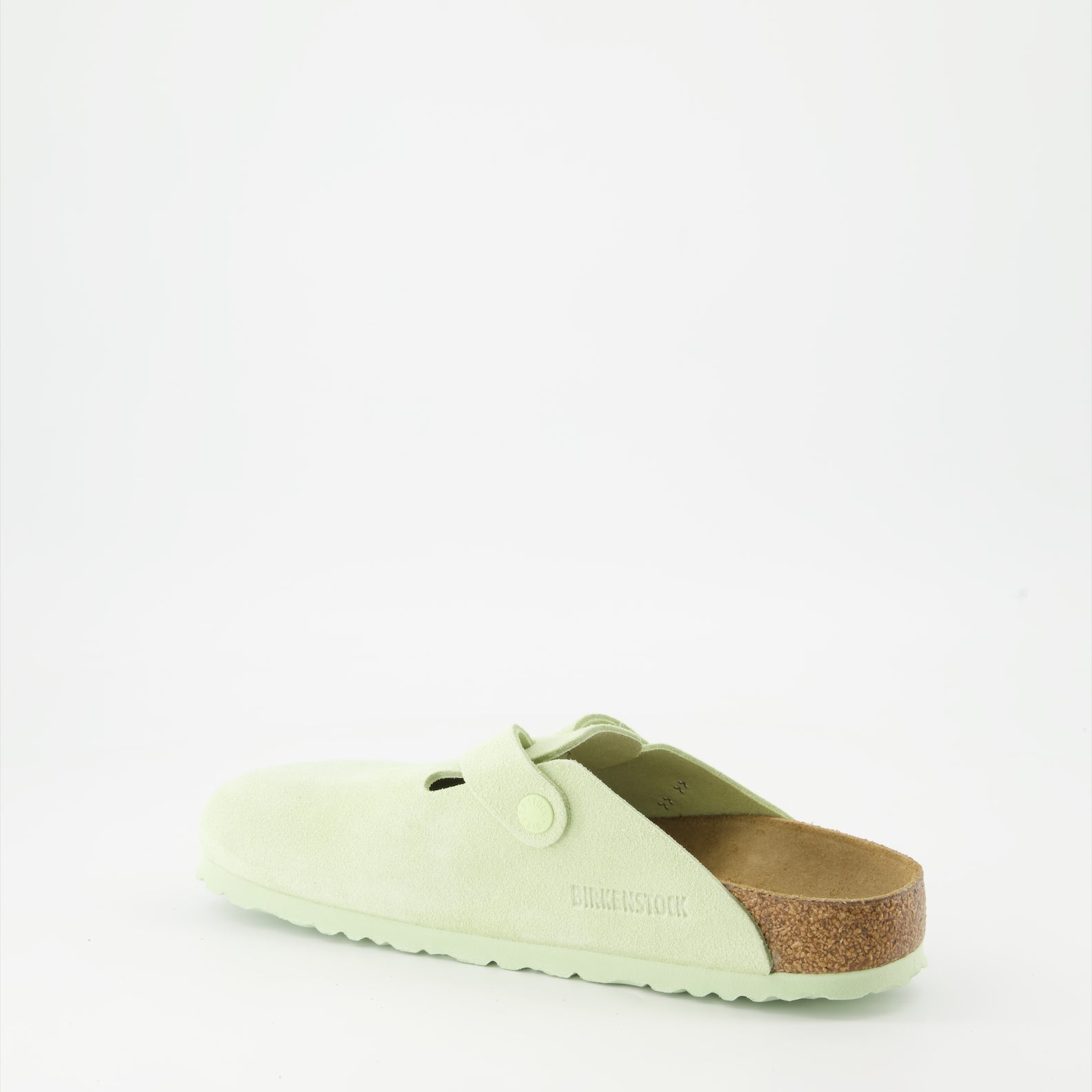 Birkenstock, Boston Mules, Green Suedine, Luxury Footwear, Comfortable Mules