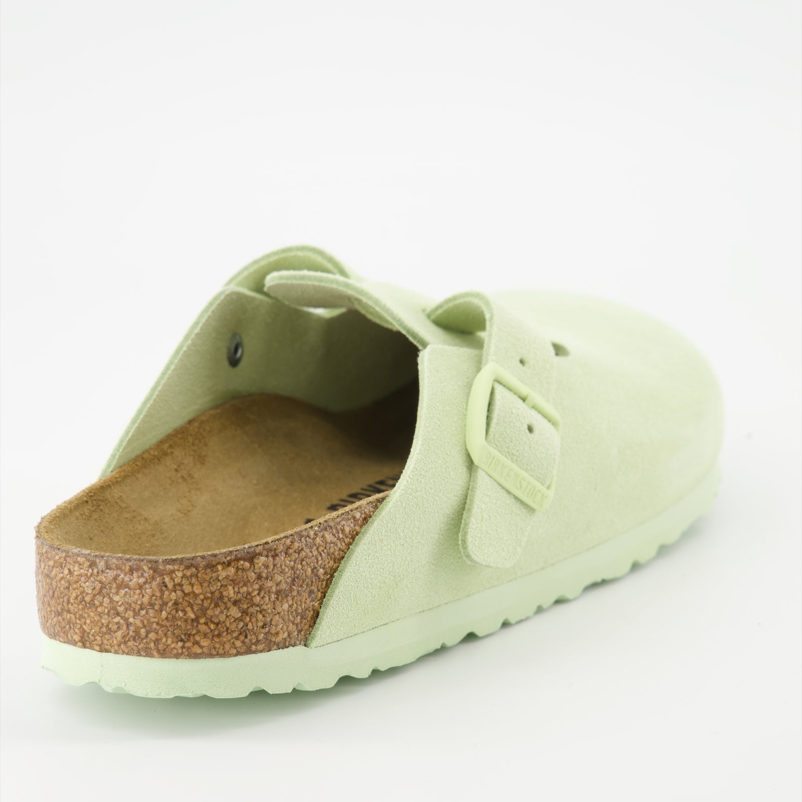 Birkenstock, Boston Mules, Green Suedine, Luxury Footwear, Comfortable Mules