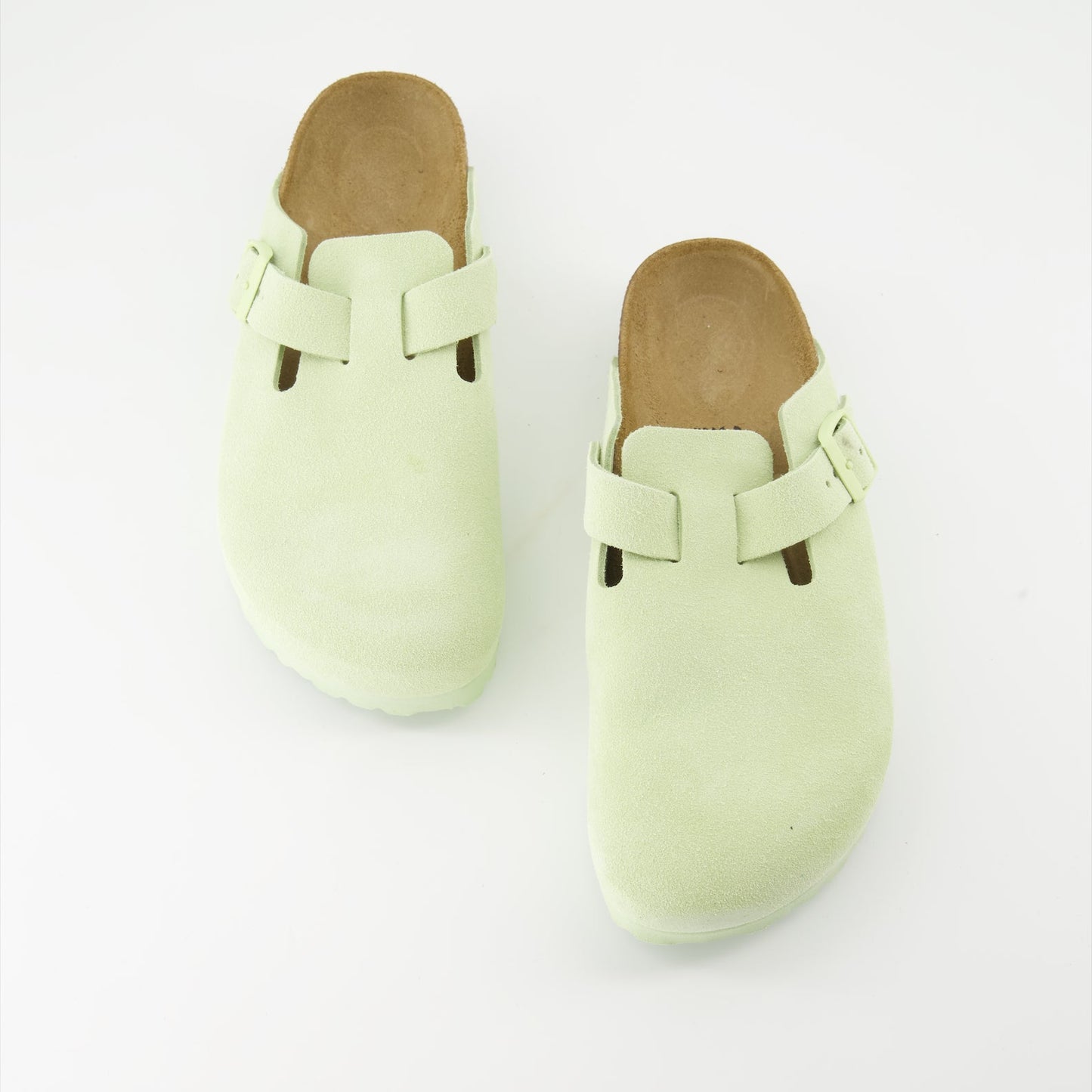 Birkenstock, Boston Mules, Green Suedine, Luxury Footwear, Comfortable Mules