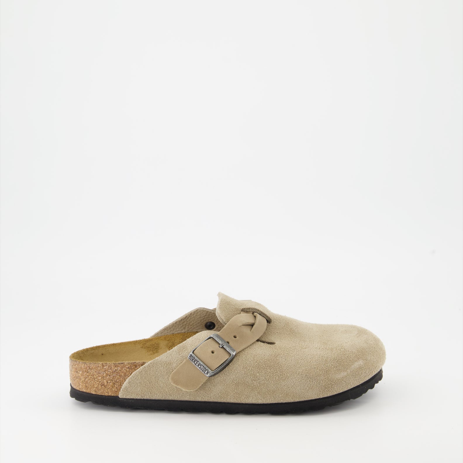 Birkenstock Boston Mules, Beige suede mules, Comfortable slip-on shoes, Stylish casual footwear, Adjustable women's mules