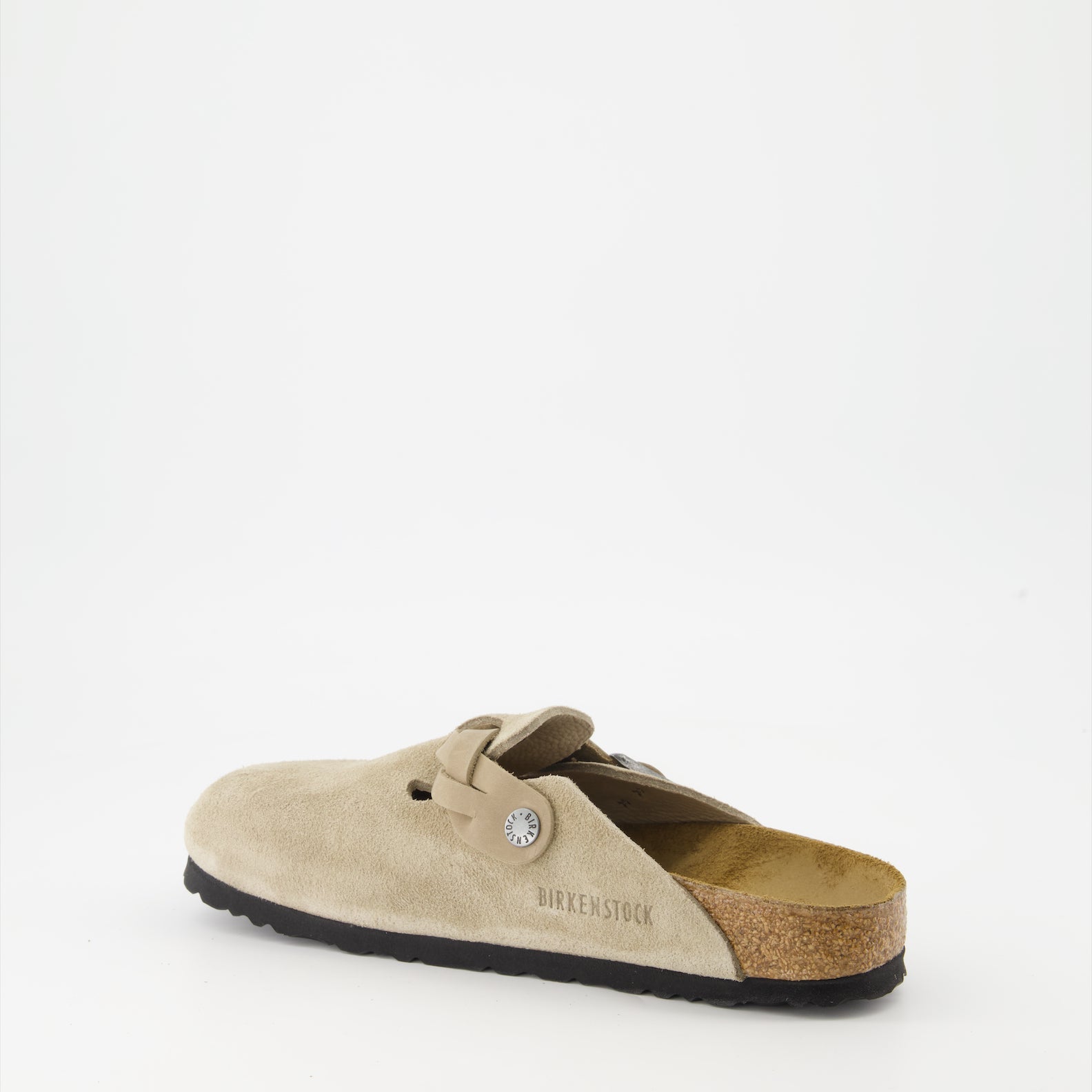 Birkenstock Boston Mules, Beige suede mules, Comfortable slip-on shoes, Stylish casual footwear, Adjustable women's mules