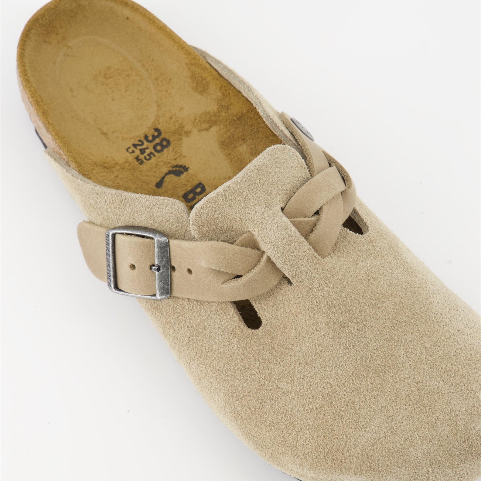 Birkenstock Boston Mules, Beige suede mules, Comfortable slip-on shoes, Stylish casual footwear, Adjustable women's mules