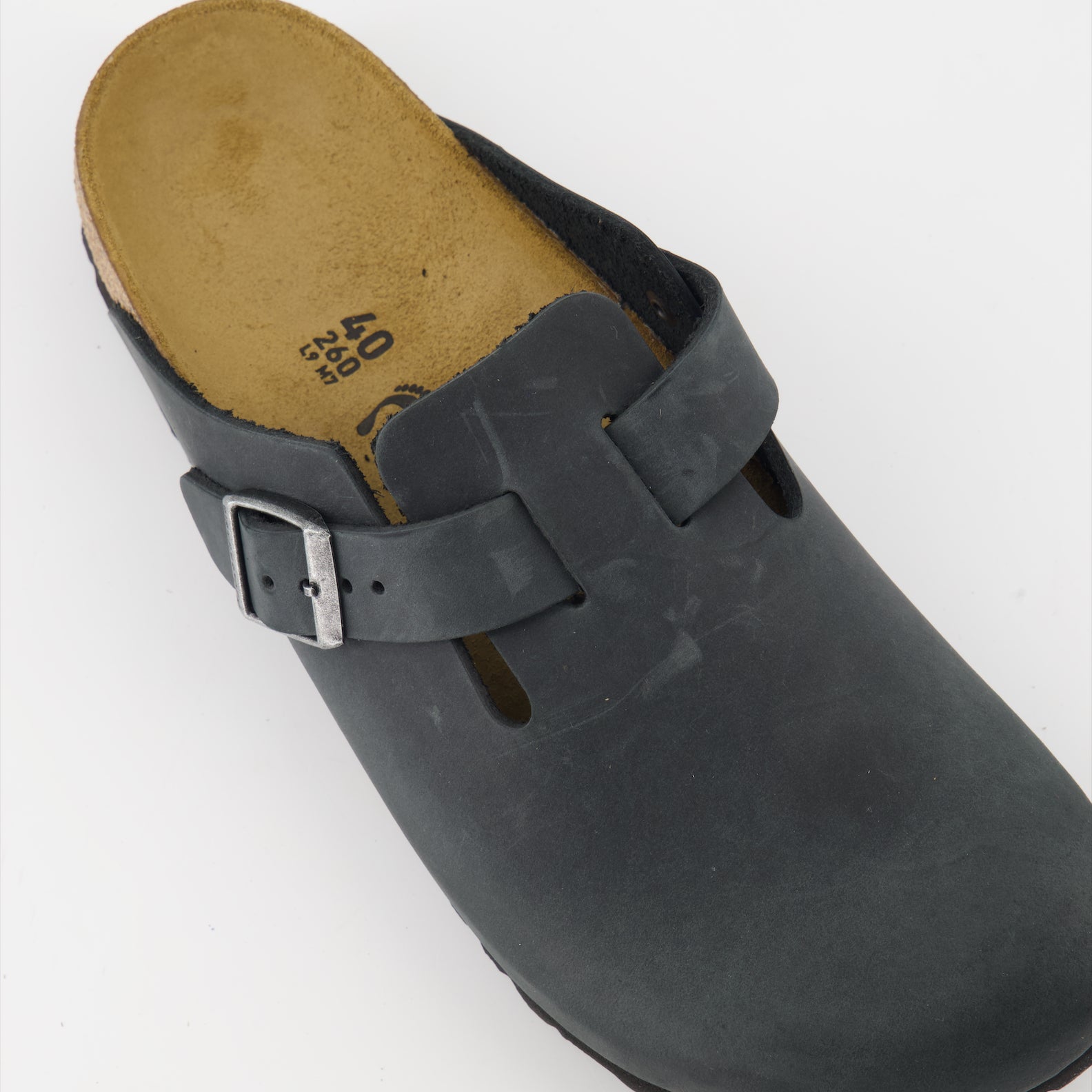 black leather mules, Birkenstock Boston, luxury footwear, oiled leather mules, high-end comfort