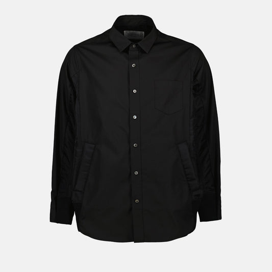 Black Shirt, Cotton Poplin, Sacai, Luxury Shirt, Tailored Fit