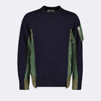Sacai knit, two-tone sweater, luxury knitwear, designer pull, bi-material knit