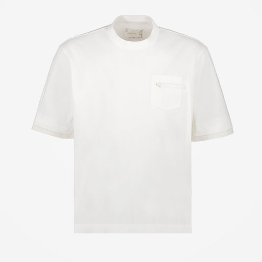 Sacai Pocket Tee, Luxury White T-shirt, Designer Tee, Elegant Men's Clothing, High-end Fashion