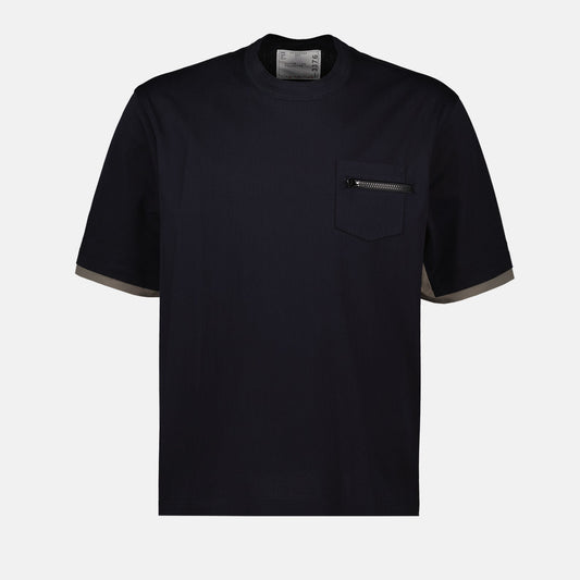 luxury T-shirt, blue T-shirt, Sacai T-shirt, stylish pocket T-shirt, premium men's fashion