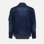 Denim hybrid jacket, Sacai outerwear, luxury men's fashion, high-end jacket, modern denim jacket