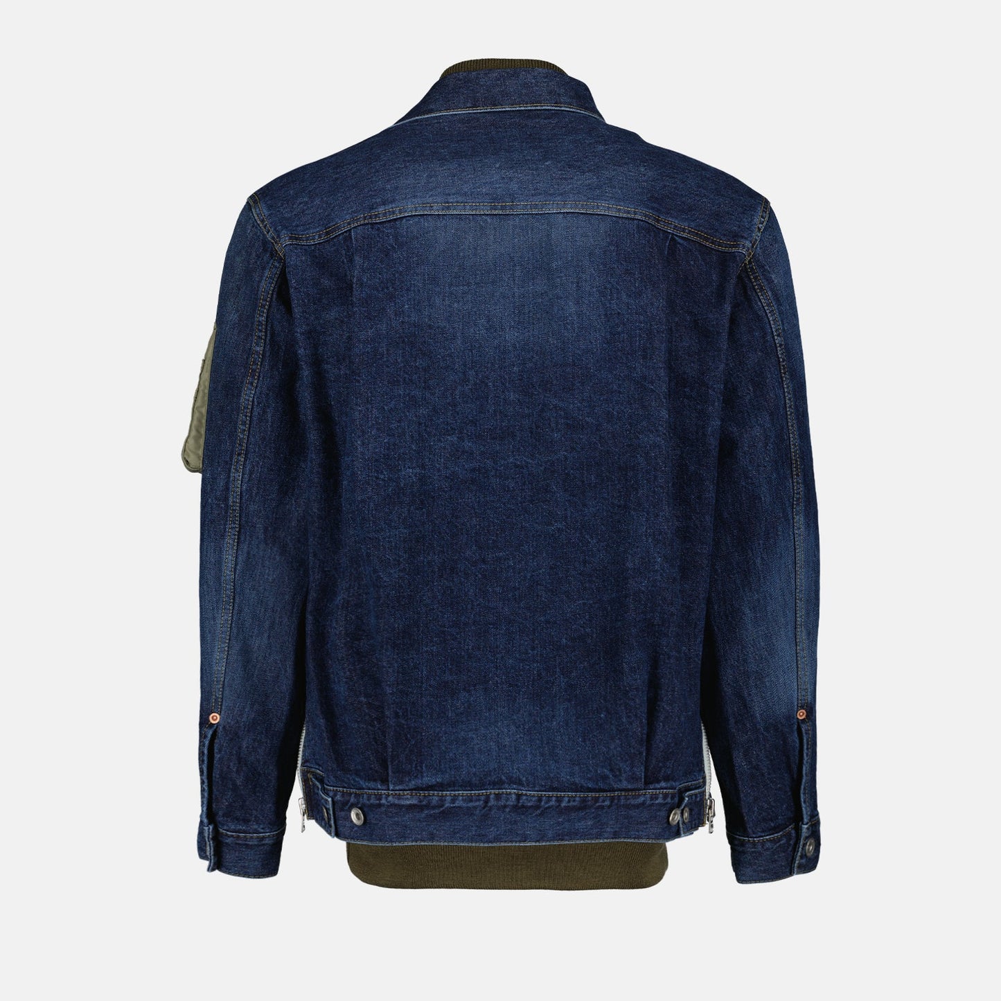 Denim hybrid jacket, Sacai outerwear, luxury men's fashion, high-end jacket, modern denim jacket