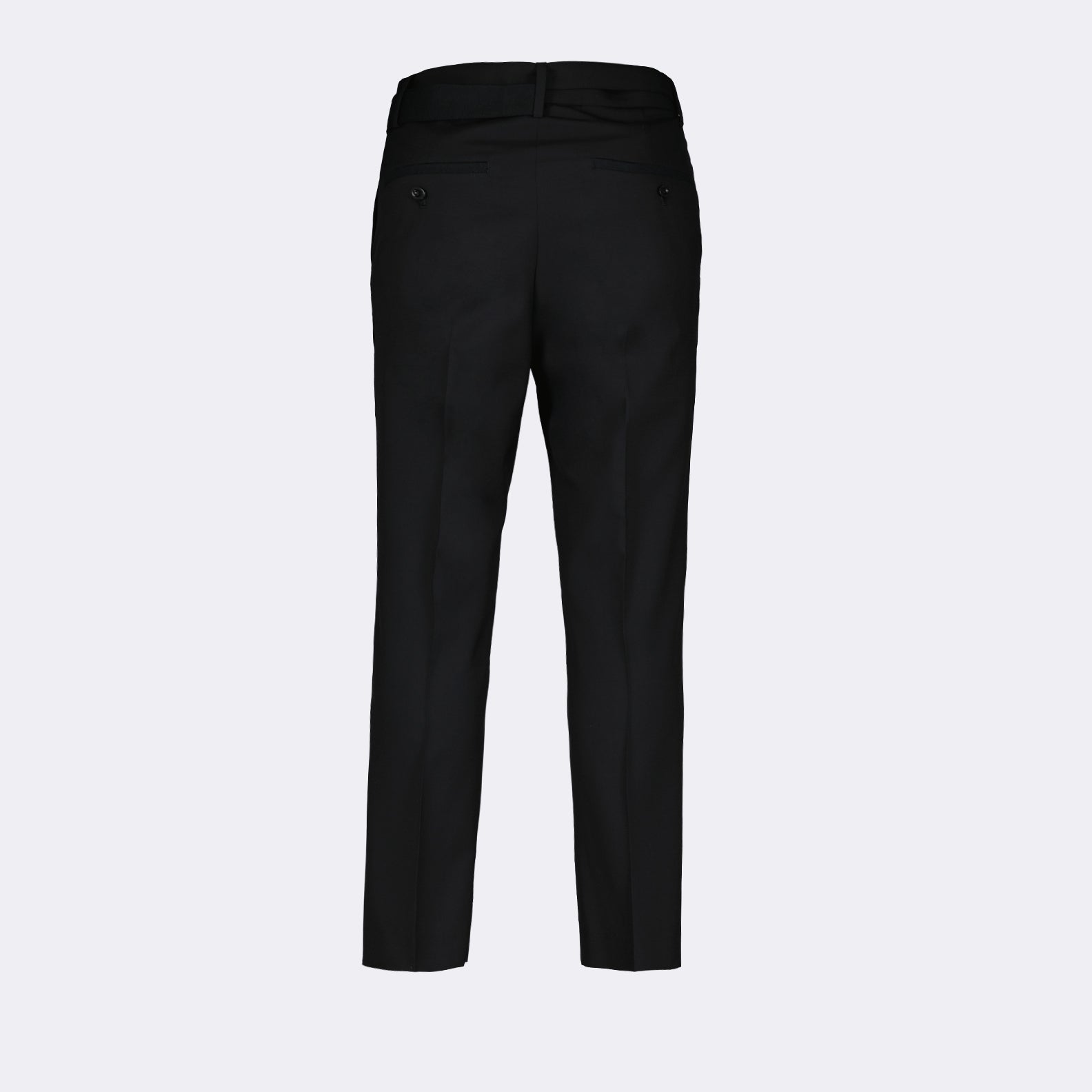 Sacai trousers, luxury black trousers, belted trousers, high-end fashion, tailored trousers