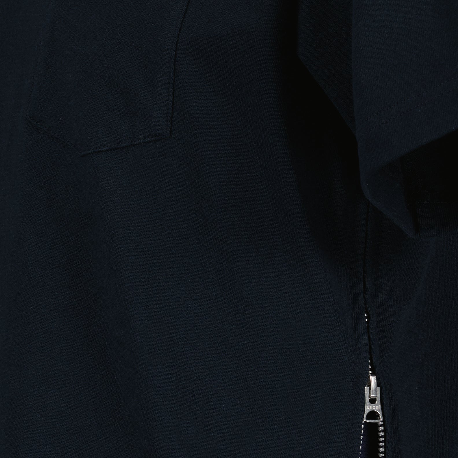 luxury t-shirt, Sacai designs, navy zip-up, premium men's fashion, elegant casual wear