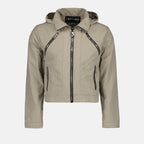 cropped jacket, L8 Studio, luxury outerwear, nylon jacket, beige jacket