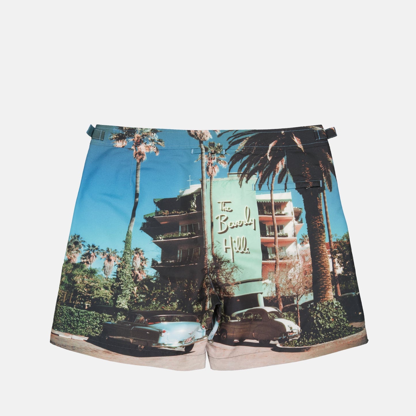 luxurious swim shorts, Orlebar Brown, designer swimwear, Beverly Hills shorts, refined beachwear