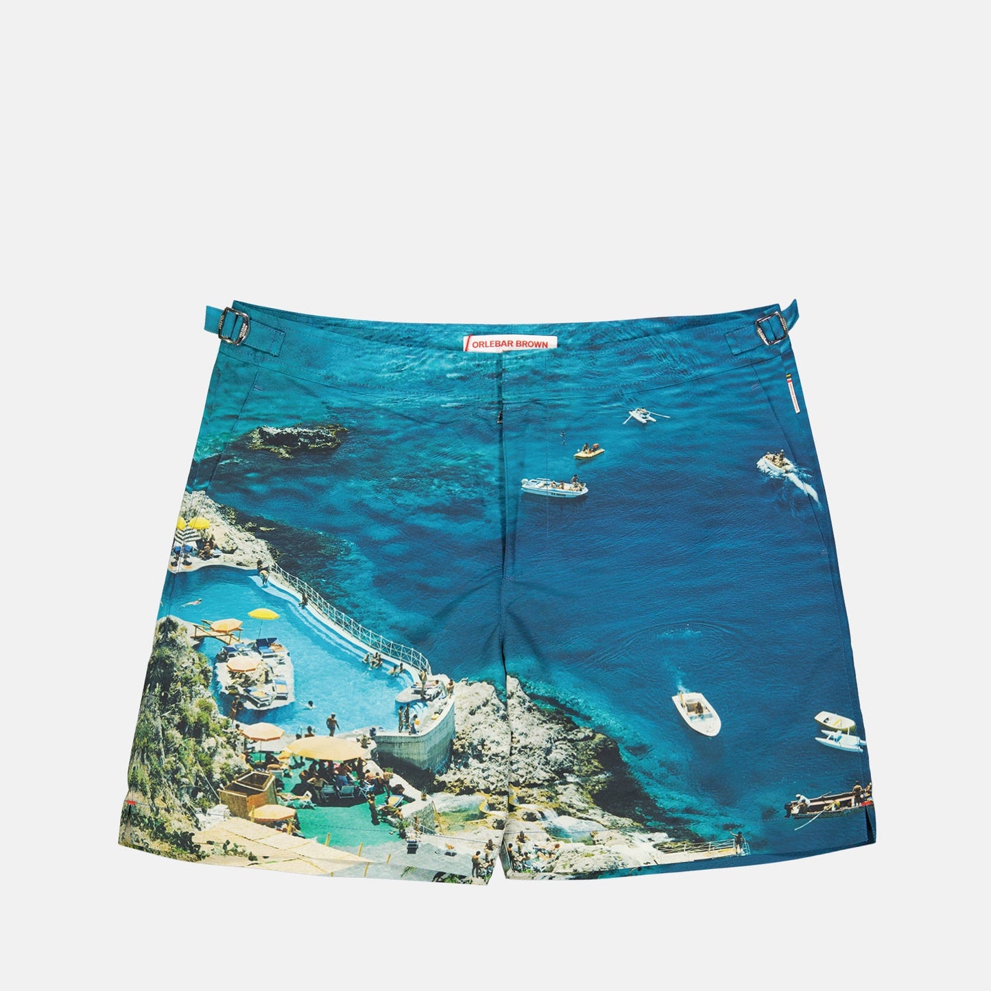 luxury swimwear, Orlebar Brown shorts, seaside swim shorts, high-end swim trunks, stylish bathing suits