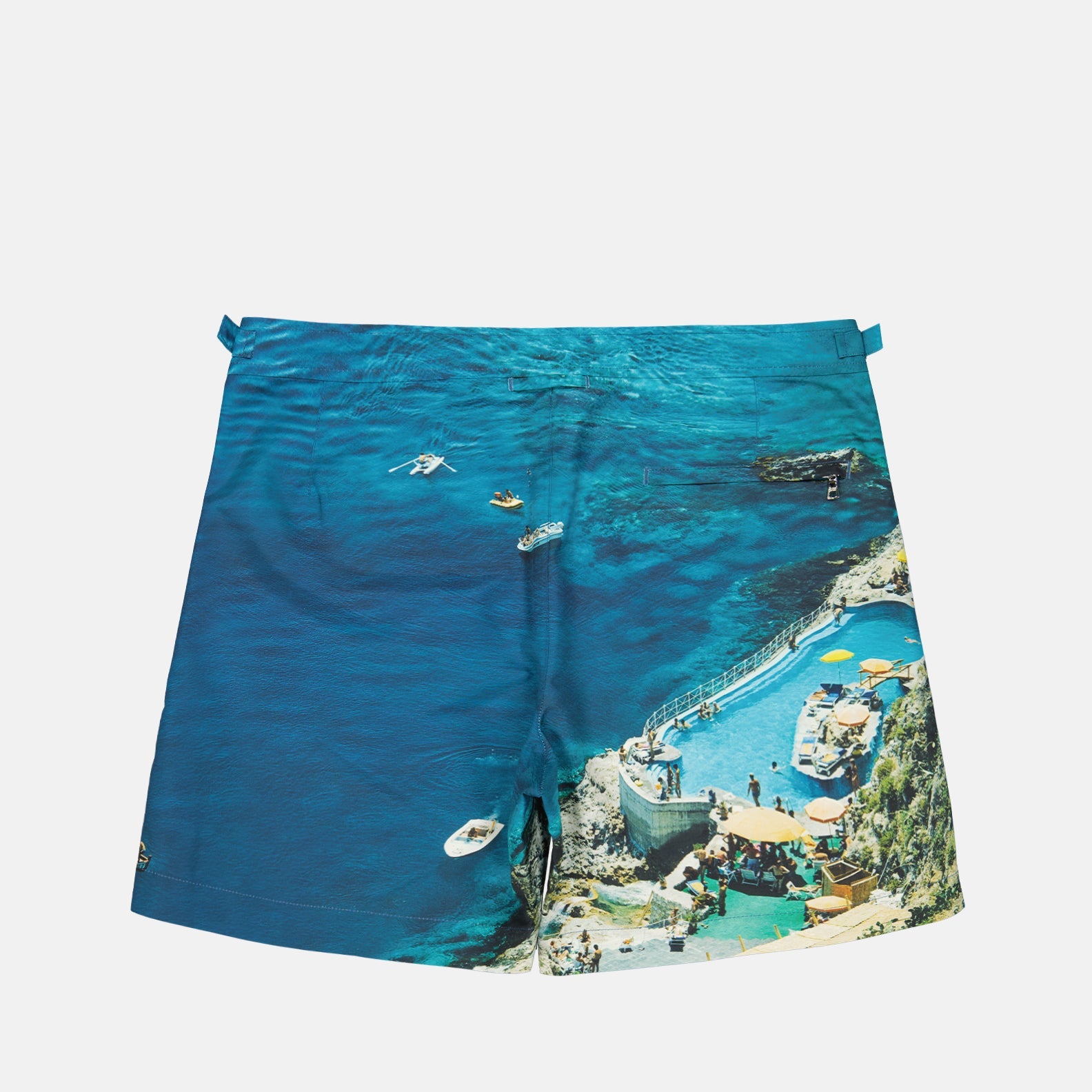 luxury swimwear, Orlebar Brown shorts, seaside swim shorts, high-end swim trunks, stylish bathing suits