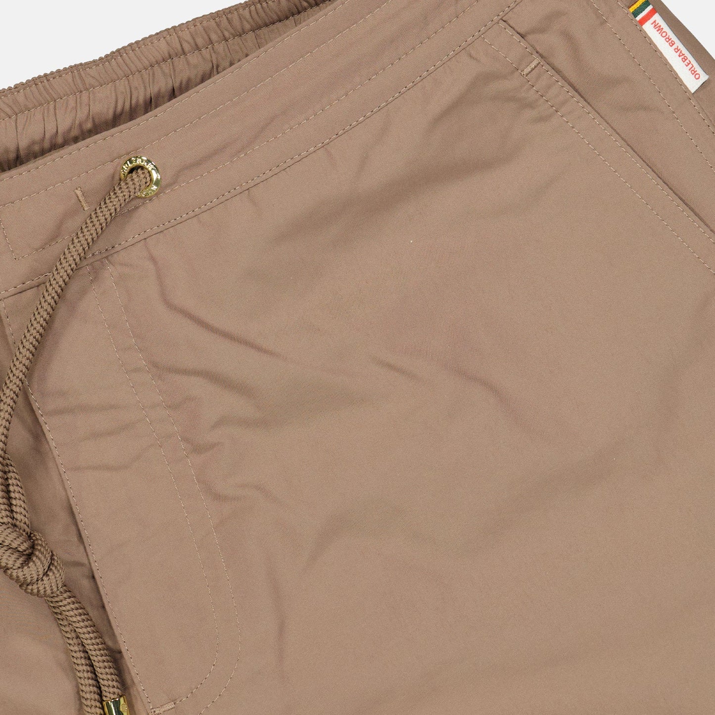 Orlebar Brown, Taupe Swim Shorts, Luxury Swimwear, Nylon Swim Shorts, Sophisticated Beachwear