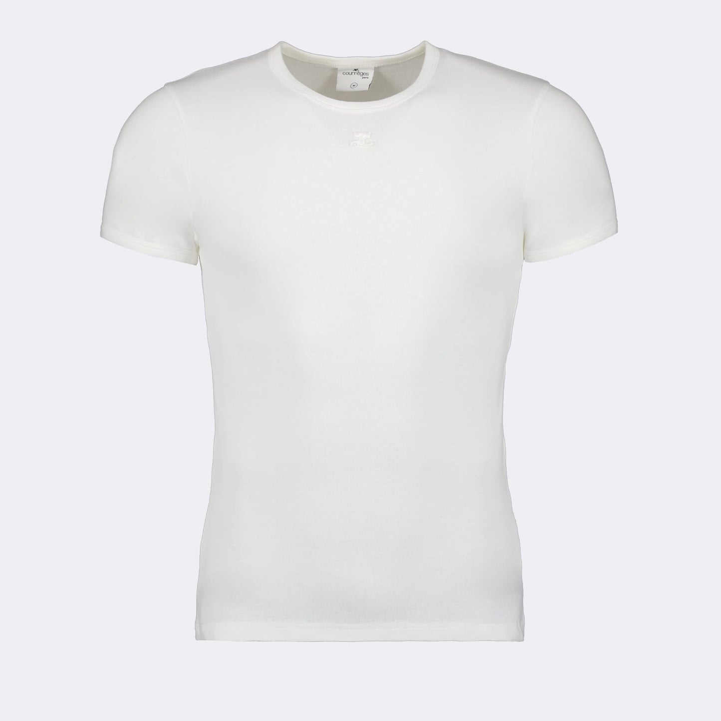 Courrèges T-shirt, luxury white T-shirt, contrast details, high-end fashion, iconic men's apparel