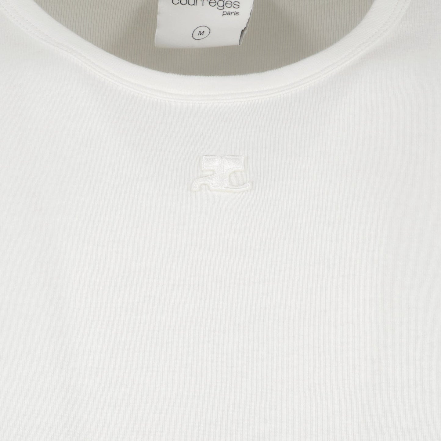 Courrèges T-shirt, luxury white T-shirt, contrast details, high-end fashion, iconic men's apparel