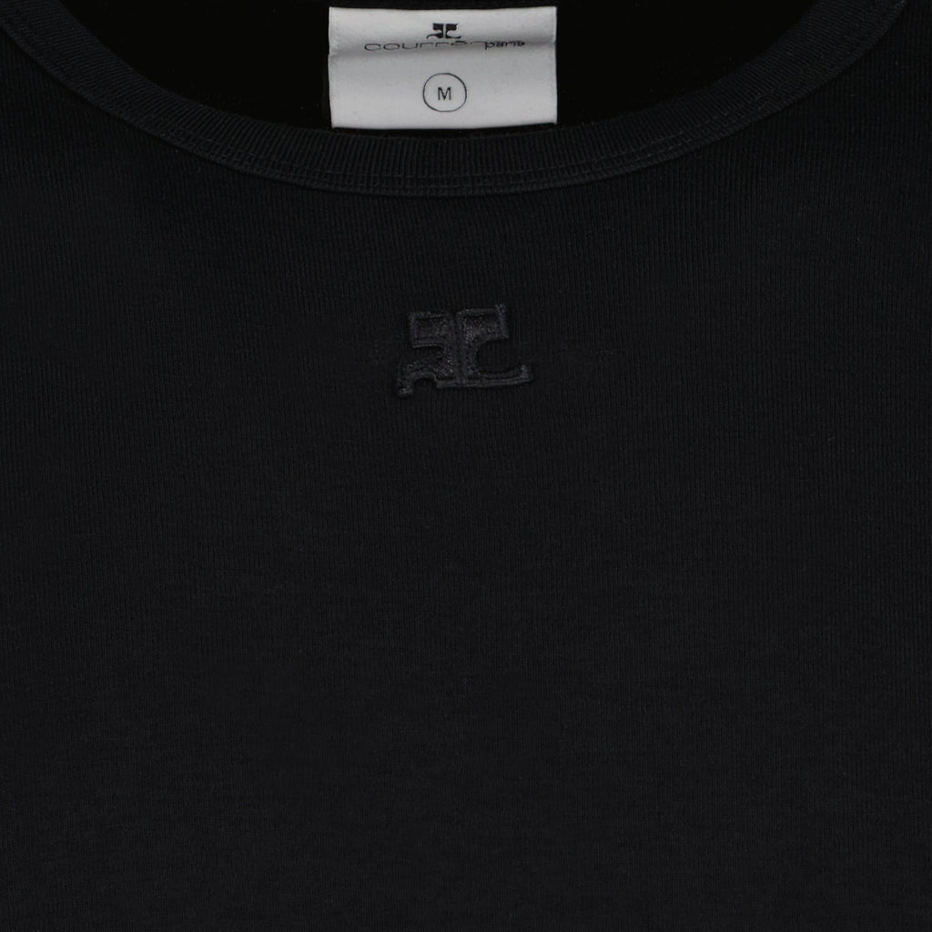 Image of Contrasting Black T-Shirt Réédition by Courrèges for Men - Season Spring-Summer 2024 - Detail View 5