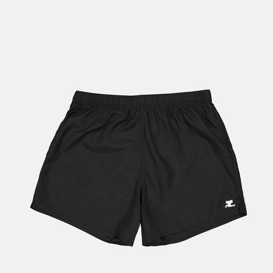 Courrèges, black nylon shorts, luxury fashion, elegant men's wear, contemporary style