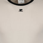 luxury T-shirt, Courrèges reissue, contrast T-shirt, beige and black T-shirt, high-end fashion