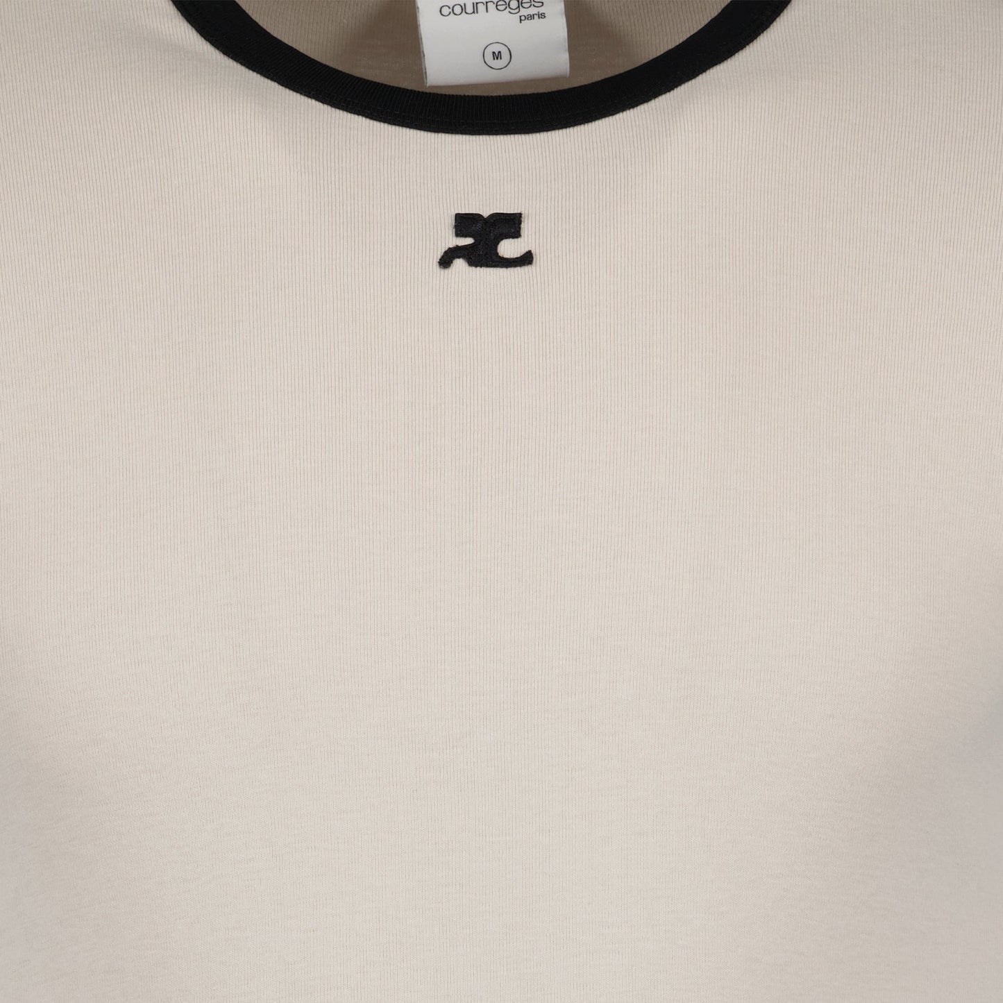 luxury T-shirt, Courrèges reissue, contrast T-shirt, beige and black T-shirt, high-end fashion