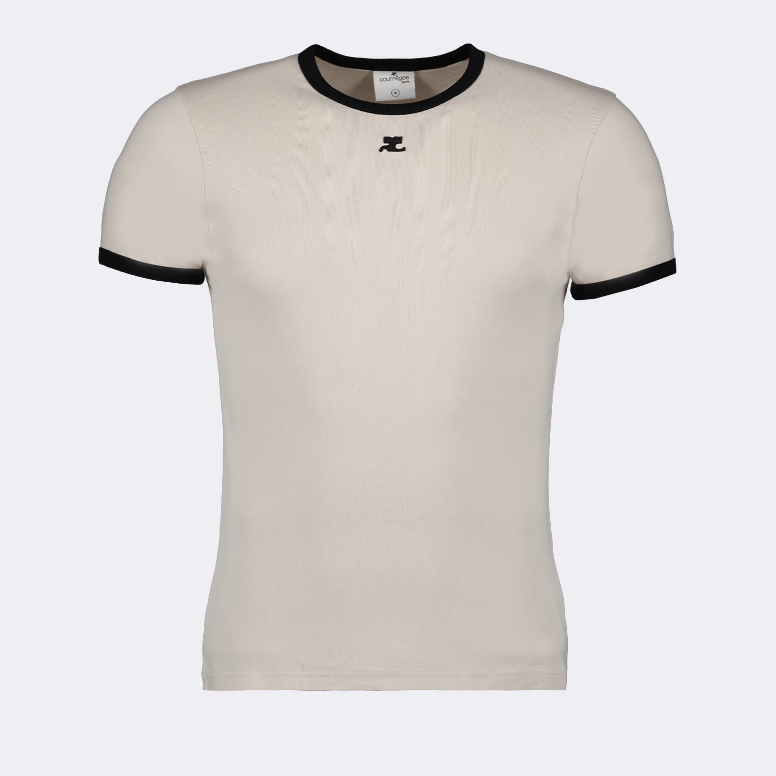 luxury T-shirt, Courrèges reissue, contrast T-shirt, beige and black T-shirt, high-end fashion