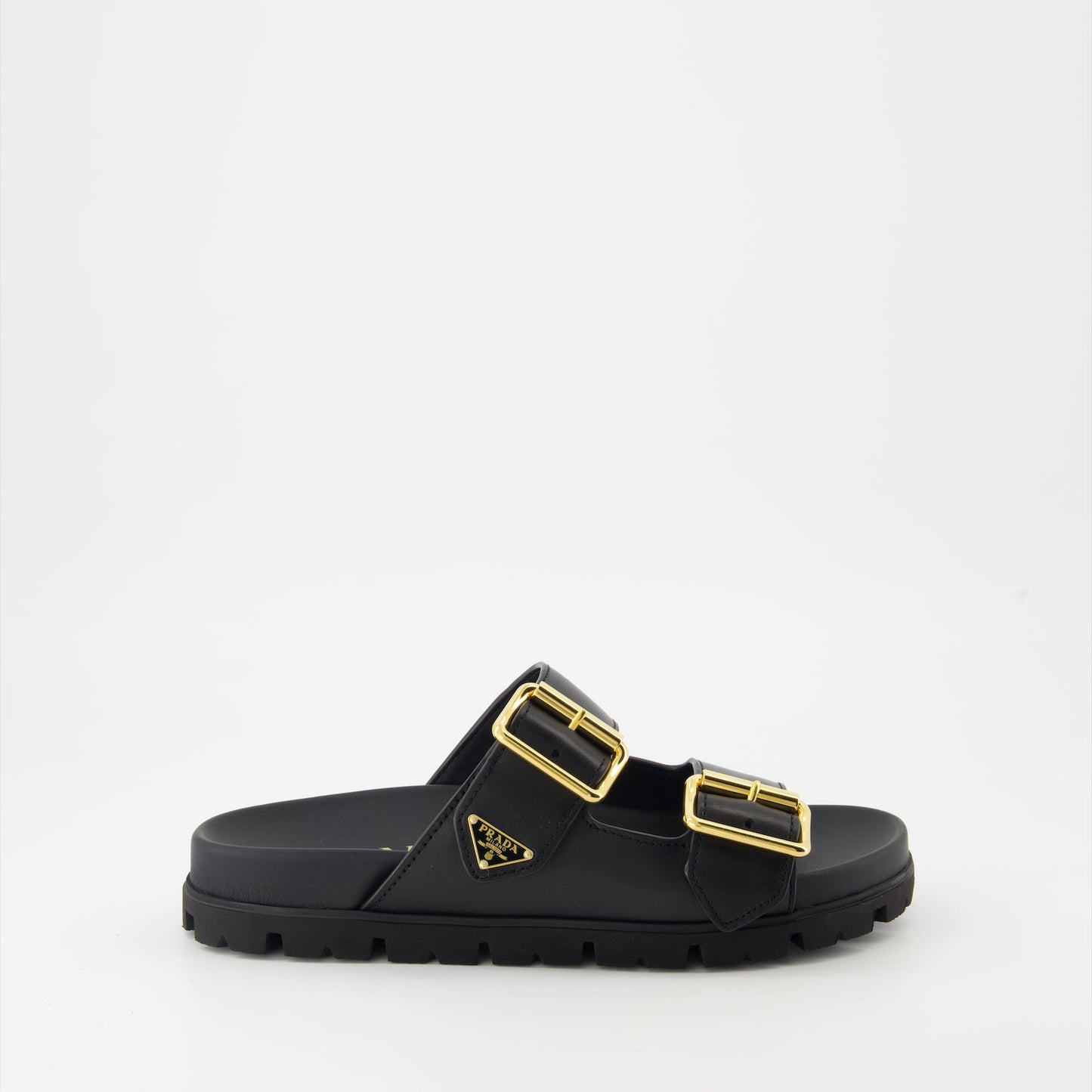 Prada, leather sandals, luxury slides, women's footwear, designer shoes