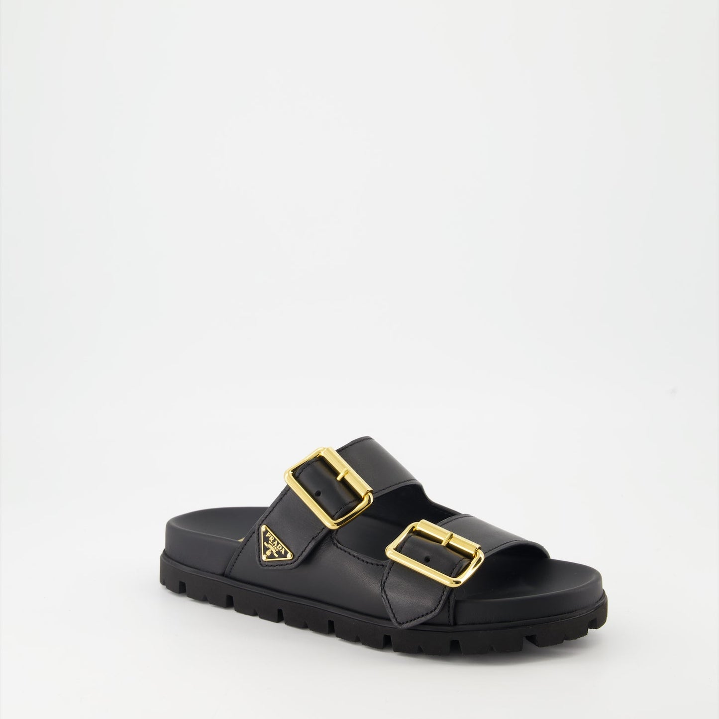 Prada, leather sandals, luxury slides, women's footwear, designer shoes