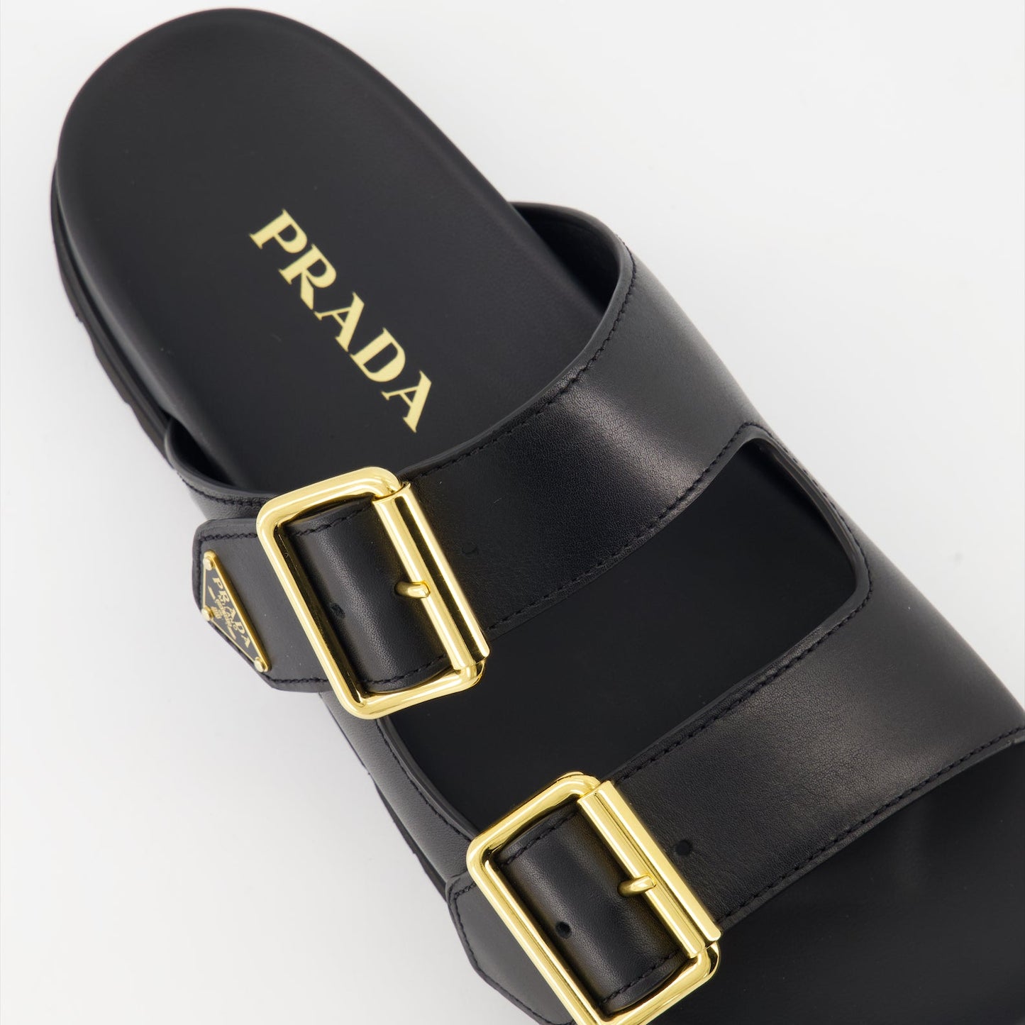 Prada, leather sandals, luxury slides, women's footwear, designer shoes