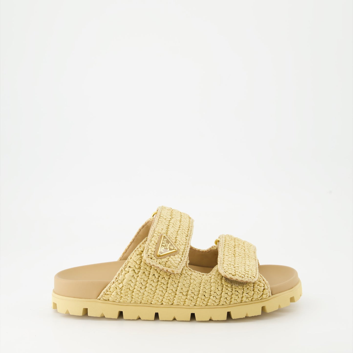 Prada sandals, beige mesh sandals, luxury slip-ons, designer footwear, summer fashion