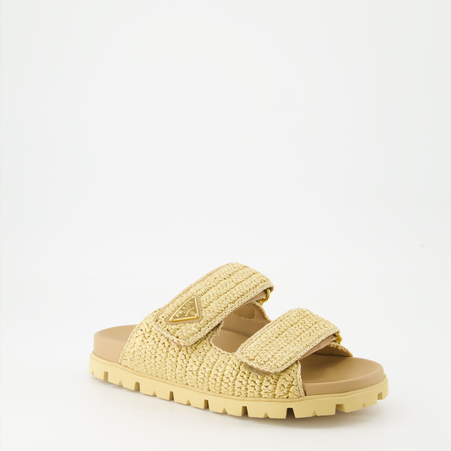 Prada sandals, beige mesh sandals, luxury slip-ons, designer footwear, summer fashion