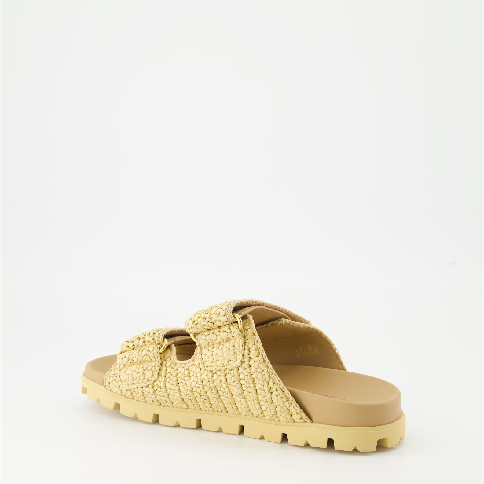 Prada sandals, beige mesh sandals, luxury slip-ons, designer footwear, summer fashion