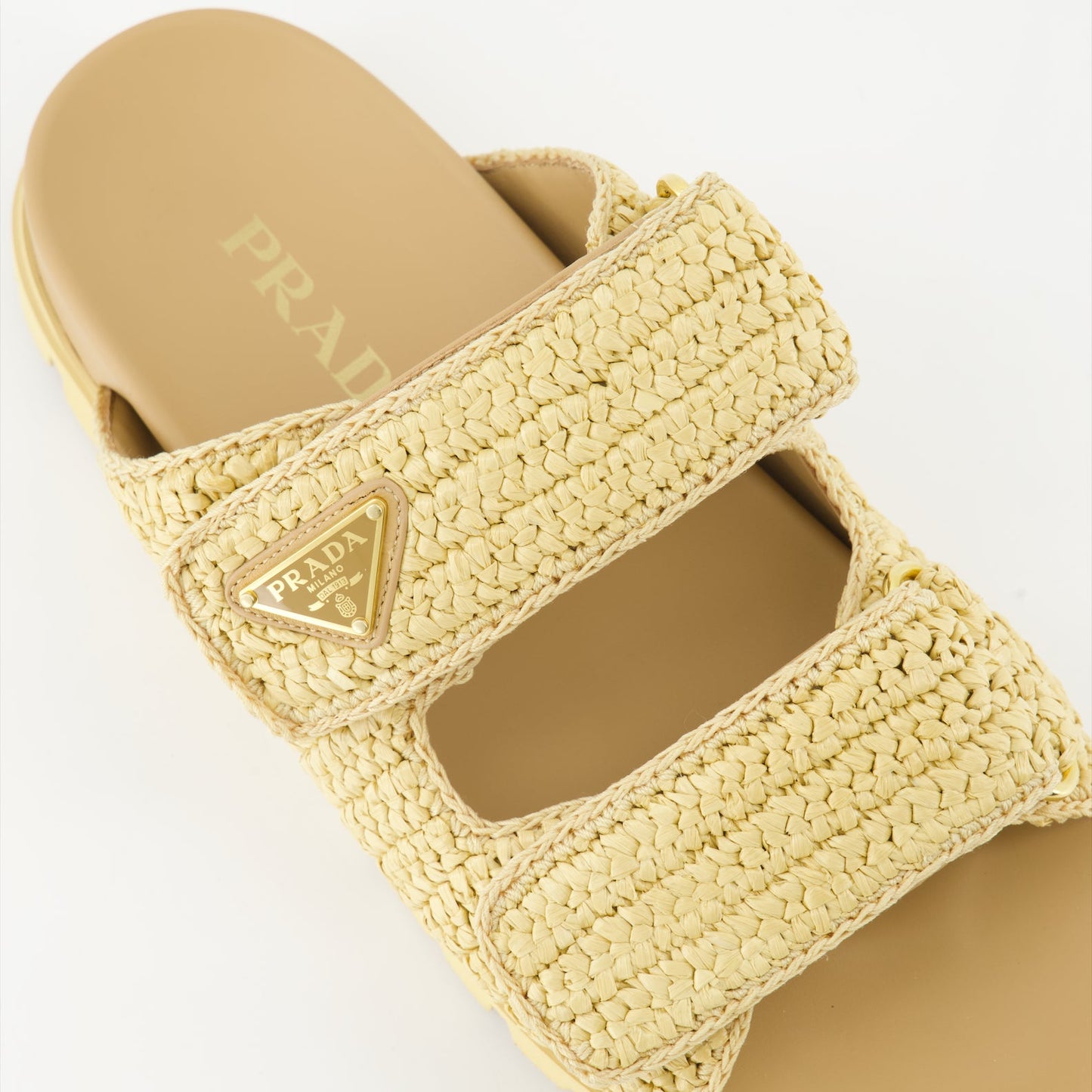 Prada sandals, beige mesh sandals, luxury slip-ons, designer footwear, summer fashion