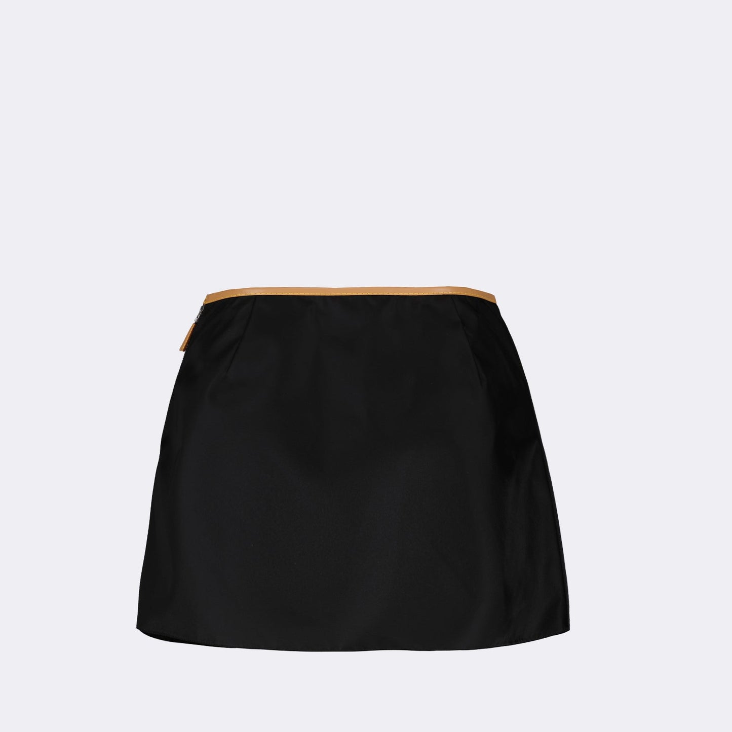 Prada mini-skirt, Re-Nylon skirt, brown leather skirt, luxury fashion, high-end skirt