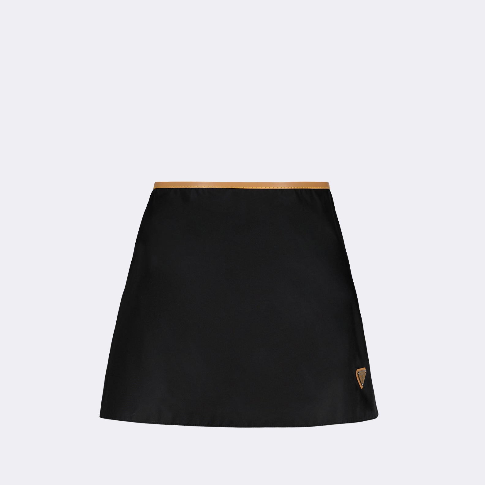 Prada mini-skirt, Re-Nylon skirt, brown leather skirt, luxury fashion, high-end skirt