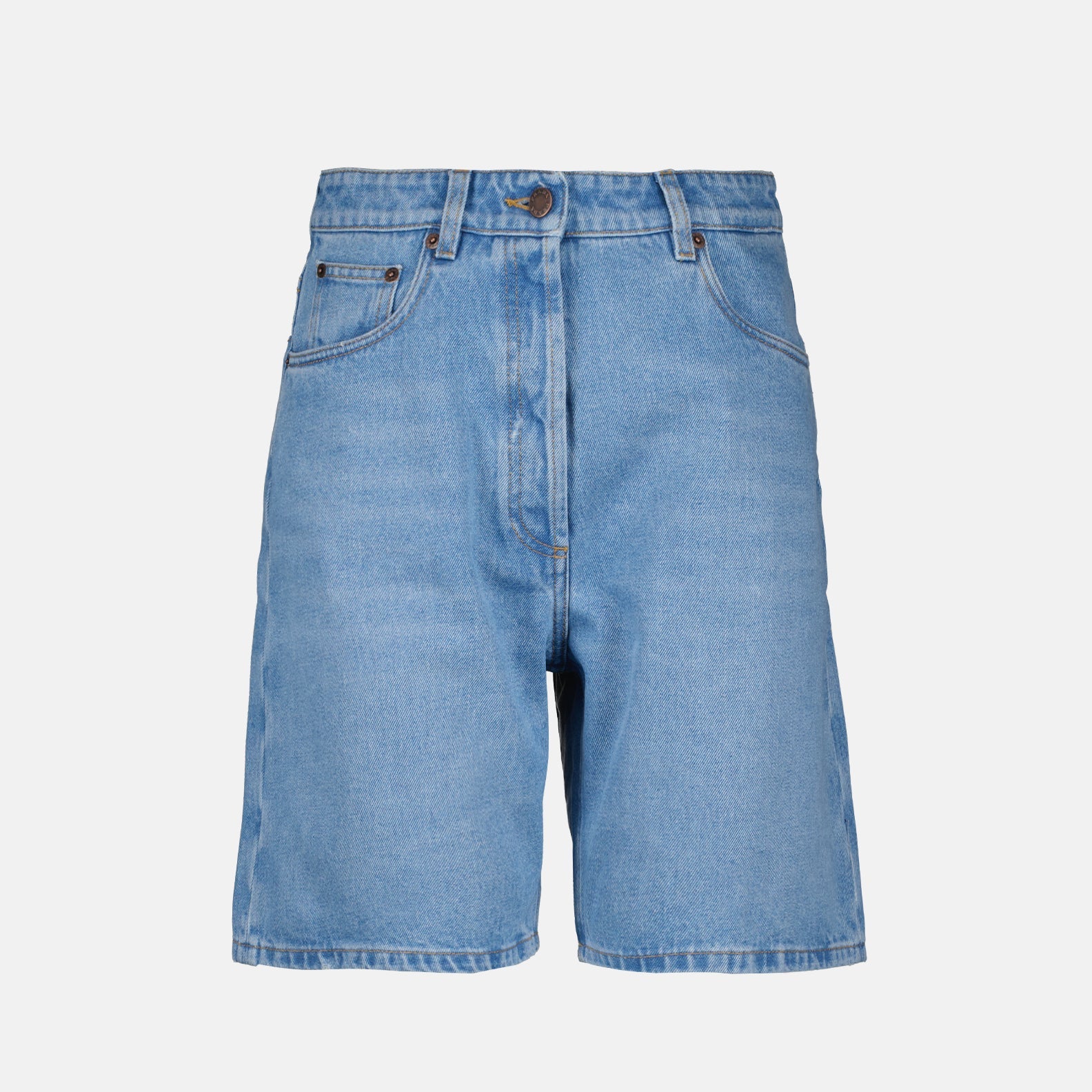 Prada denim shorts, luxury denim, light blue shorts, premium fashion shorts, high-end denim