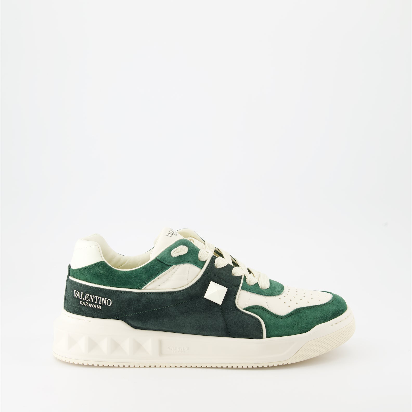 luxury sneakers, Valentino Garavani, green leather sneakers, suede footwear, designer casual shoes