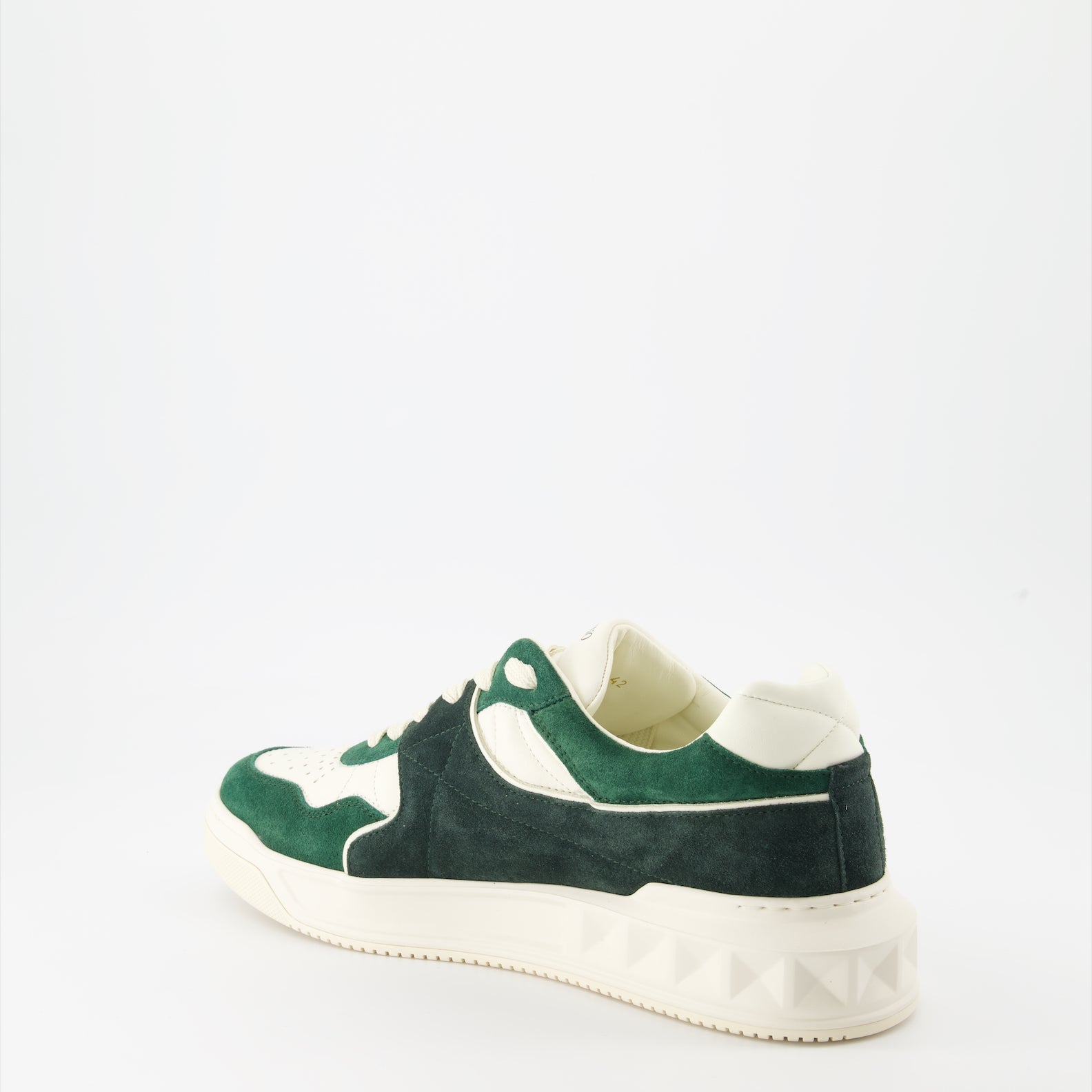 luxury sneakers, Valentino Garavani, green leather sneakers, suede footwear, designer casual shoes