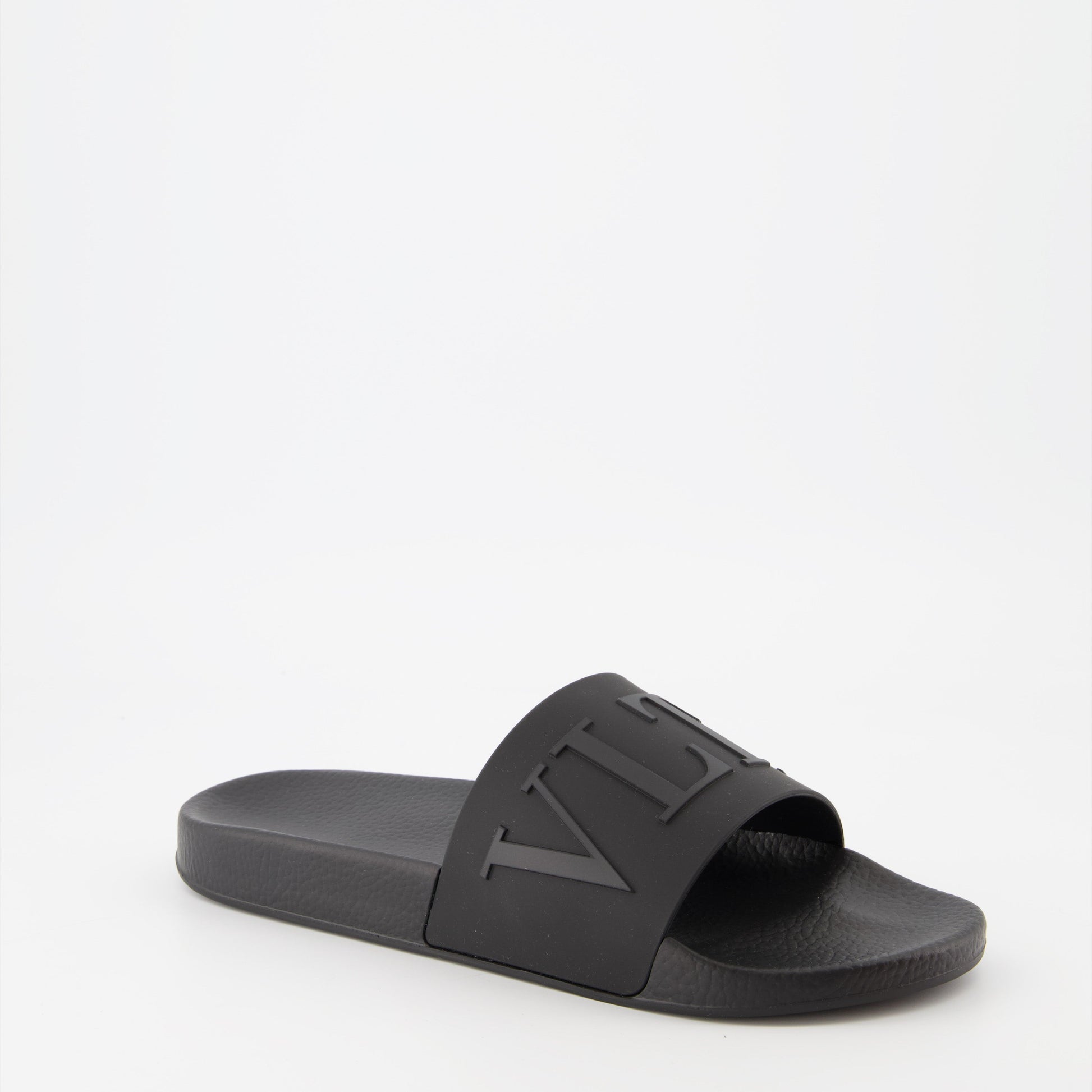 VLTN Slides, Valentino Garavani, Luxury Rubber Slides, Black Slides, Designer Footwear