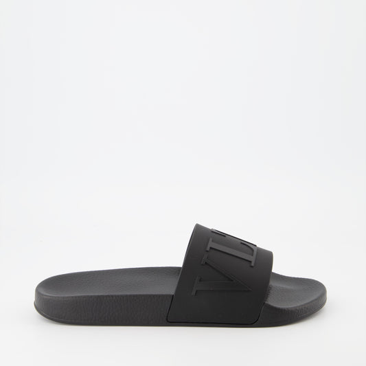 VLTN Slides, Valentino Garavani, Luxury Rubber Slides, Black Slides, Designer Footwear