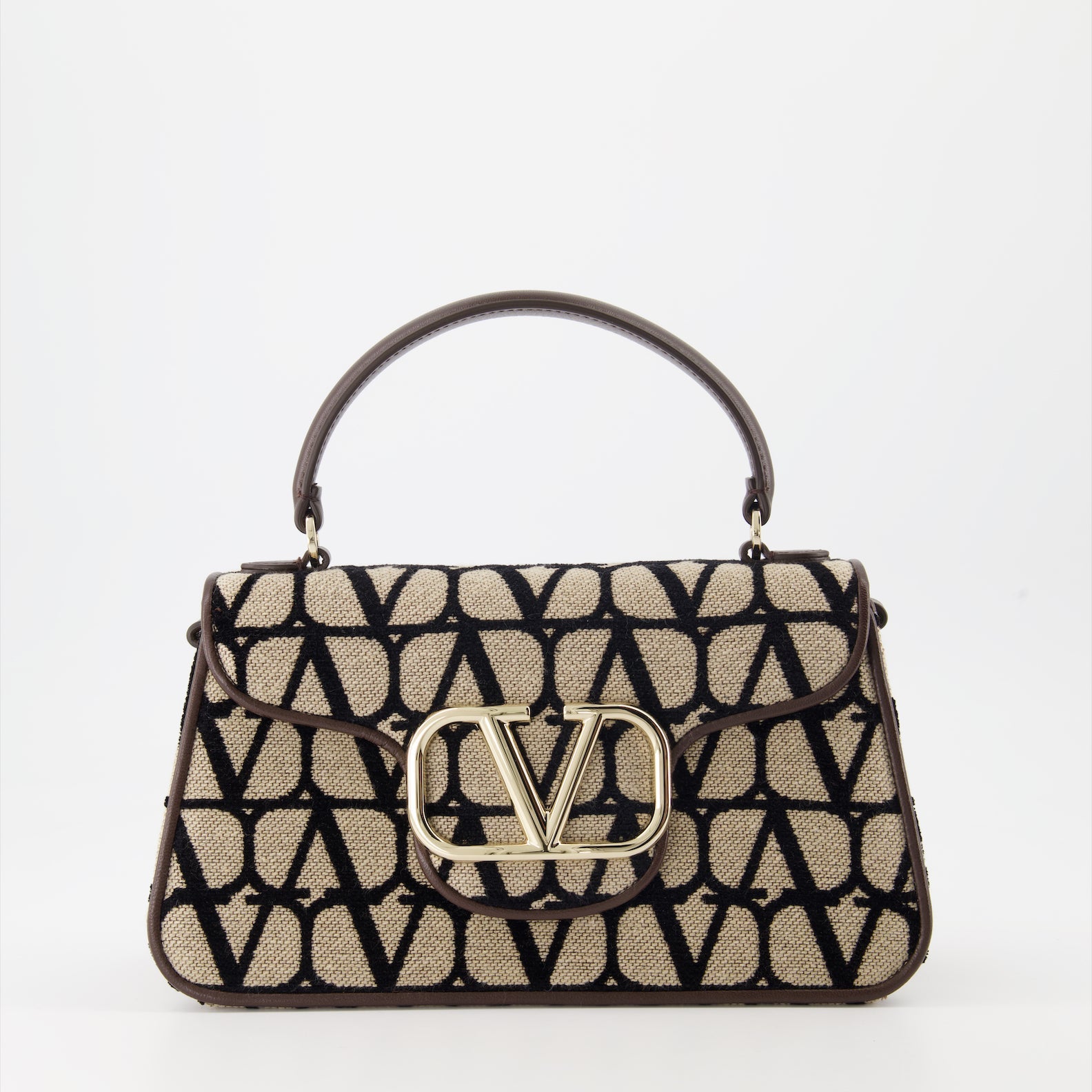 Valentino Garavani tote bag, luxury canvas bag, brown tote bag, designer handbags, stylish women's accessories