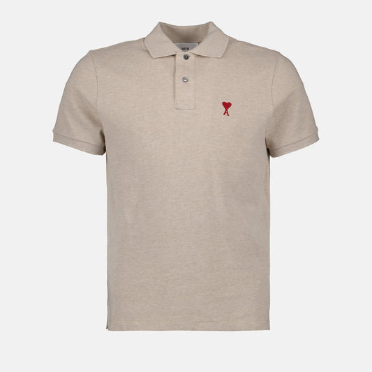 Light Beige Polo, Ami de Coeur, AMI Paris, Luxury Polo Shirt, Designer Clothing