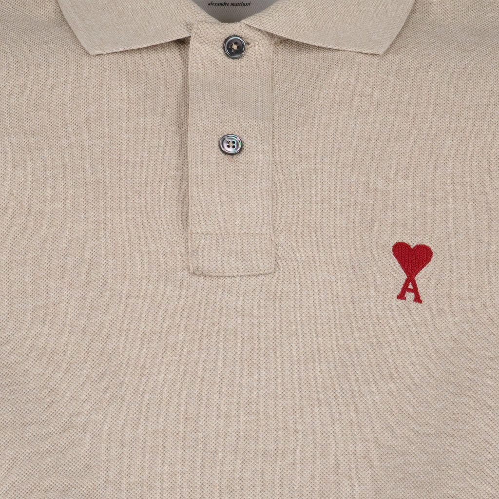 Light Beige Polo, Ami de Coeur, AMI Paris, Luxury Polo Shirt, Designer Clothing