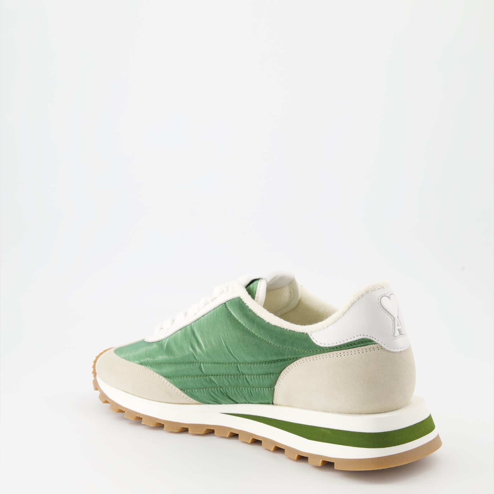 AMI Rush sneakers, green nylon sneakers, beige leather sneakers, luxury men's footwear, designer sneakers