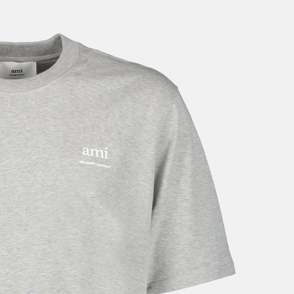 Embroidered T-shirt, AMI Paris, Grey T-shirt, Luxury Casual, Unisex Fashion