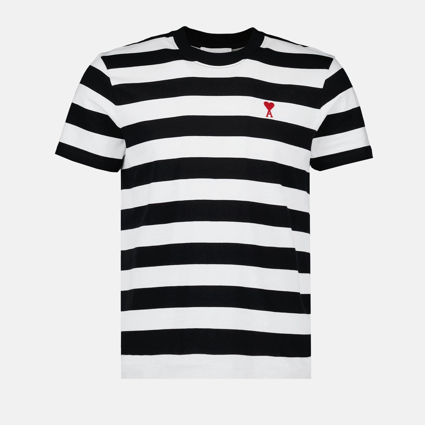 AMI Paris, striped T-shirt, Ami de Coeur, luxury casual wear, black and white stripes