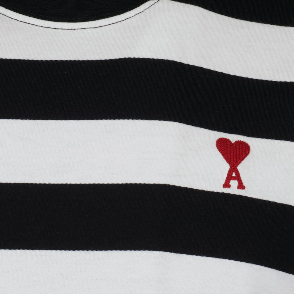 AMI Paris, striped T-shirt, Ami de Coeur, luxury casual wear, black and white stripes